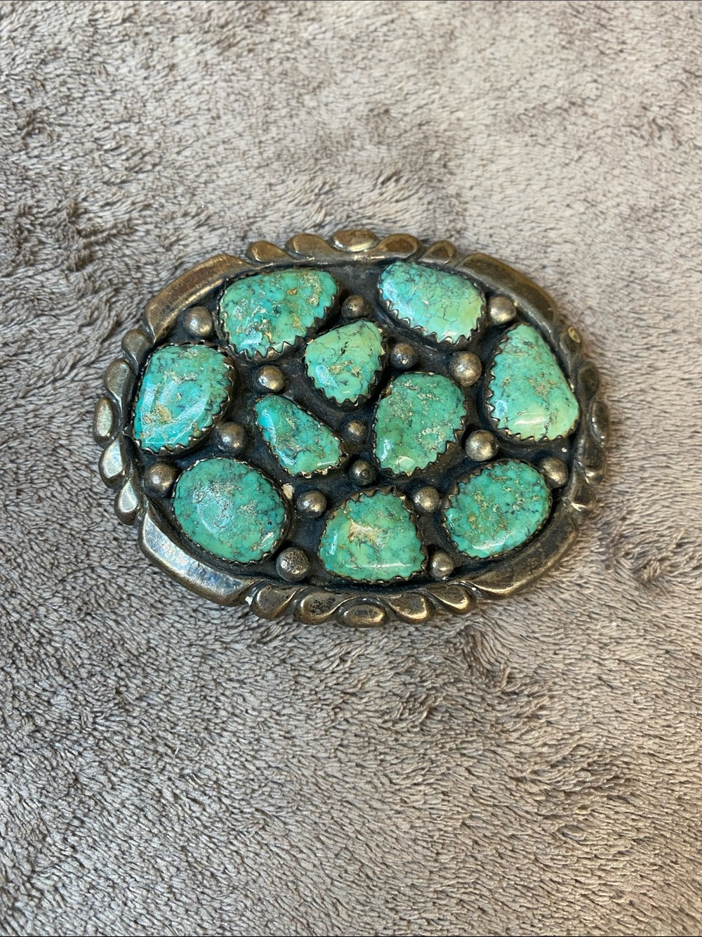 Turquoise and silver vintage belt buckle